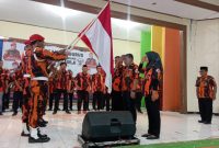 Ketua MPC Pemuda Pancasila Kabupaten Pati, Eko Kuswanto, saat pelantikan di Gedung PGRI Pati, Senin (28/10/2024). Foto: Bang Horor